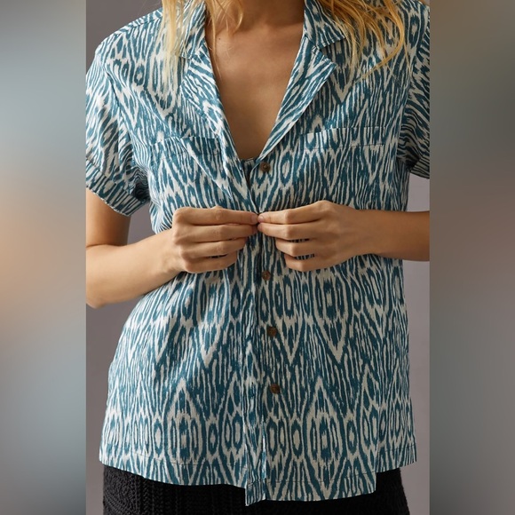 PILCRO‎ Anthropologie Printed Voile Surf Button Down Shirt Size 3X - Picture 10 of 10